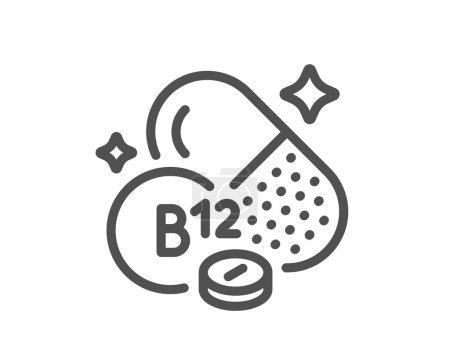 Vitamin B12 line icon. Cobalamin food nutrient sign. Capsule or pill supplement symbol. Quality design element. Linear style cobalamin vitamin icon. Editable stroke. Vector