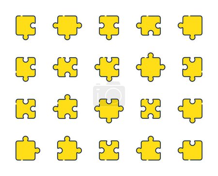 Téléchargez les illustrations : Puzzle line icons. Jigsaw Challenge, Strategy, Puzzle pieces icons. Fun solution, Solve piece of problem. Tests person ingenuity or knowledge. Set of Jigsaw puzzle game pieces. Vector - en licence libre de droit