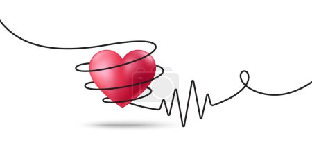 Illustration for World Health Day concept. Heart wrapped with heartbeat diagram. Health awareness day celebrated on 7 April. Global medical healthcare day. World wellness holiday. Vector illustration - Royalty Free Image