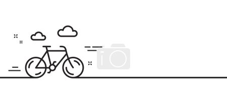Téléchargez les illustrations : Icône de ligne de vélo. Panneau de transport vélo ville. Symbole de transport extérieur. Illustration de ligne minimale. Bannière de motif icône de ligne de vélo. Concept de gabarit Web blanc. Vecteur - en licence libre de droit