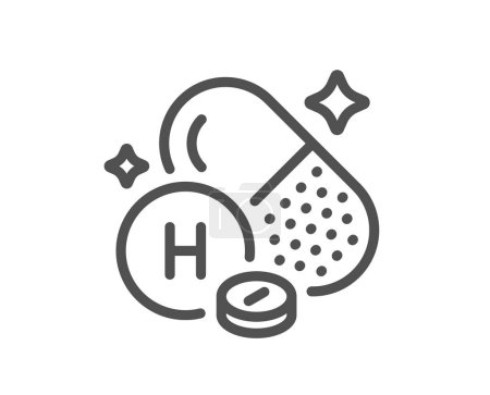 Illustration for Vitamin H line icon. Biotin food nutrient sign. Capsule or pill supplement symbol. Quality design element. Linear style vitamin H icon. Editable stroke. Vector - Royalty Free Image