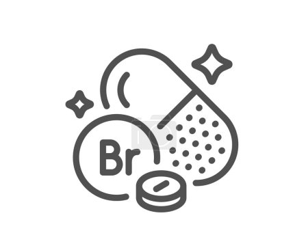 Illustration for Bromine mineral line icon. Chemical element Br sign. Capsule or pill symbol. Quality design element. Linear style bromine mineral icon. Editable stroke. Vector - Royalty Free Image