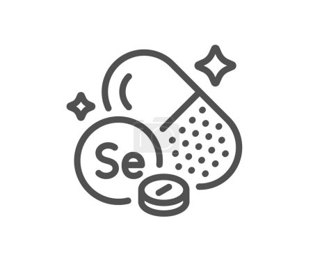 Illustration for Selenium mineral line icon. Chemical element Se sign. Capsule or pill symbol. Quality design element. Linear style selenium mineral icon. Editable stroke. Vector - Royalty Free Image