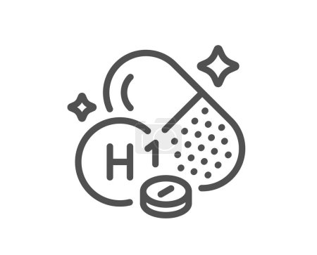 Illustration for Vitamin H1 line icon. Food nutrient sign. Capsule or pill supplement symbol. Quality design element. Linear style vitamin H1 icon. Editable stroke. Vector - Royalty Free Image