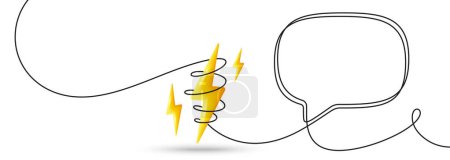 Illustration for Energy power with continuous line speech bubble. Single line chat background. Talk text box, feedback message box and comment banner. Hand drawn speech bubble. Electric energy web banner. Vector - Royalty Free Image