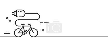 Téléchargez les illustrations : Icône de ligne de vélo électrique. Panneau de transport de vélo motorisé. Chargez le symbole ebike. Illustration de ligne minimale. Bannière de modèle d'icône de ligne de vélo électrique. Concept de gabarit Web blanc. Vecteur - en licence libre de droit