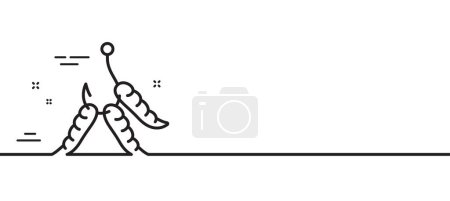 Ilustración de Icono de línea de gusanos. Gancho de pesca con signo gusanos. Símbolo de cebo de anzuelo. Fondo de ilustración de línea mínima. Banner patrón de icono de línea de gusanos. Concepto de plantilla web blanca. Vector - Imagen libre de derechos