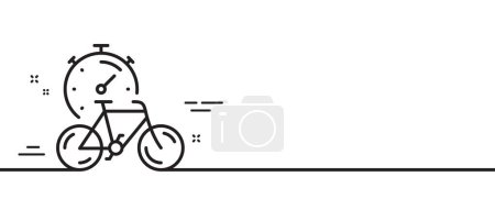 Téléchargez les illustrations : Icône de ligne de minuterie vélo. Livraison vélo signe de transport. Symbole de transport extérieur. Illustration de ligne minimale. Bannière de motif d'icône de ligne de minuterie de vélo. Concept de gabarit Web blanc. Vecteur - en licence libre de droit