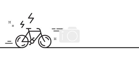 Téléchargez les illustrations : Icône de ligne E-bike. Panneau de transport de vélo motorisé. Symbole vélo électrique. Illustration de ligne minimale. Bannière de modèle d'icône de ligne de vélo électrique. Concept de gabarit Web blanc. Vecteur - en licence libre de droit
