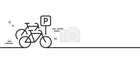 Téléchargez les illustrations : Icône de ligne de stationnement vélo. Panneau de transport vélo de ville. Symbole de transport extérieur. Illustration de ligne minimale. Bannière de motif d'icône de ligne de stationnement de vélo. Concept de gabarit Web blanc. Vecteur - en licence libre de droit