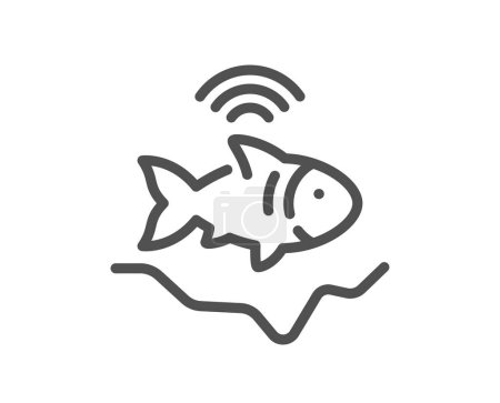 Téléchargez les illustrations : Icône de ligne Fishfinder. Echo fish sounder sign. Symbole sonar pêche. Élément de conception de qualité. Icône de recherche de poisson de style linéaire. Course modifiable. Vecteur - en licence libre de droit