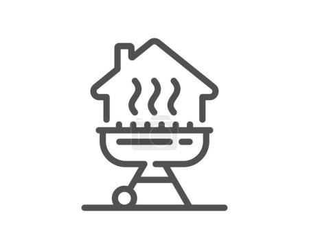 Illustration for Home grill line icon. Barbecue cooker for cooking food sign. Meat brazier symbol. Quality design element. Linear style home grill icon. Editable stroke. Vector - Royalty Free Image