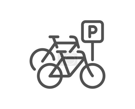 Ilustración de Bicicleta línea de aparcamiento icono. Señal de transporte de bicicletas. Símbolo de transporte exterior. Elemento diseño de calidad. Icono de estacionamiento de bicicletas de estilo lineal. Un derrame cerebral. Vector - Imagen libre de derechos