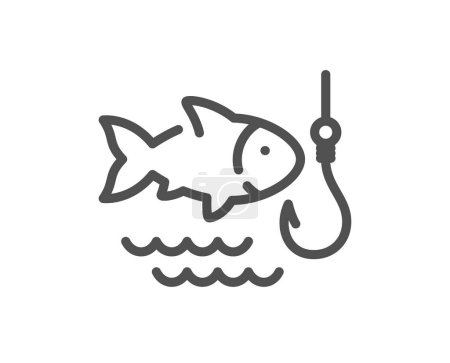 Ilustración de Icono de línea de pesca. Pescado y gancho. Captura el símbolo de mariscos. Elemento diseño de calidad. Icono de pesca de estilo lineal. Un derrame cerebral. Vector - Imagen libre de derechos