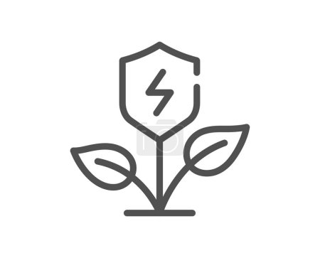 Illustration for Eco power line icon. Electric energy sign. Charging shield symbol. Quality design element. Linear style eco power icon. Editable stroke. Vector - Royalty Free Image