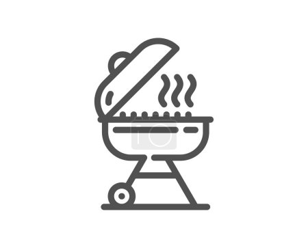 Illustration for Grill line icon. Barbecue cooker for cooking food sign. Hot meat brazier symbol. Quality design element. Linear style grill icon. Editable stroke. Vector - Royalty Free Image