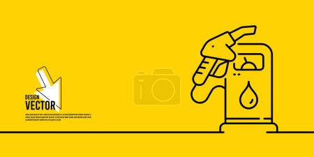 Illustration for Gasoline pump nozzle banner. Fuel pump petrol station icon. Refuel service illustration. Petrol refuel station yellow background. Expensive diesel fuel. Continuous line banner. Vector - Royalty Free Image