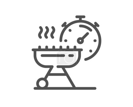 Illustration for Grill time line icon. Barbecue cooker for cooking food sign. Hot meat brazier symbol. Quality design element. Linear style grill time icon. Editable stroke. Vector - Royalty Free Image