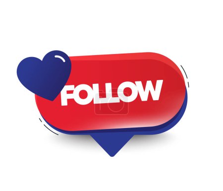 Illustration for Follow us button with heart icon. Promotion offer speech bubble with love symbol. Announcement chat bubble. Social media website banner with follow subscribe word. Vector - Royalty Free Image