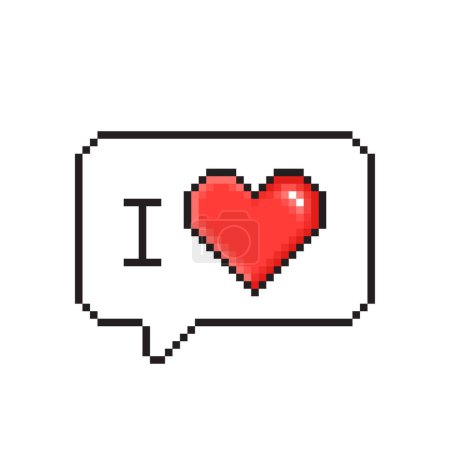 Illustration for Pixel art red heart icon. Love feeling, health life or Valentine day shape. Feedback pixel art message. Game design life icon. Cute heart love symbol. Romantic wedding speech bubble. Vector - Royalty Free Image