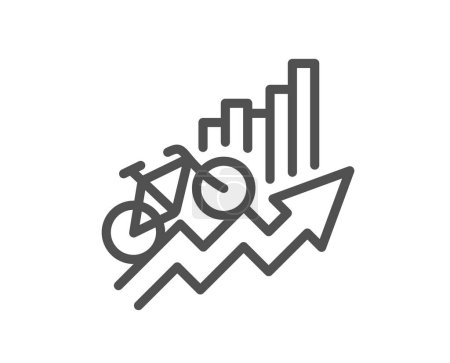 Illustration for Training results line icon. Bicycle ride chart sign. Cyclist statistics symbol. Quality design element. Linear style training results icon. Editable stroke. Vector - Royalty Free Image