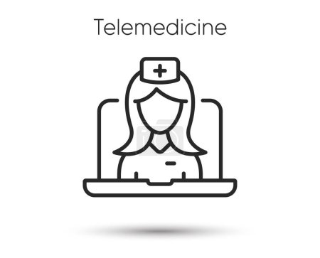 Illustration for Telemedicine line icon. Online doctor sign. Medical health care symbol. Illustration for web and mobile app. Line style online telemedicine consultation icon. Editable stroke remote doctor. Vector - Royalty Free Image