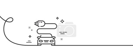 Illustration for Car charge line icon. Continuous one line with curl. Vehicle charging plug sign. Electric power symbol. Car charge single outline ribbon. Loop curve pattern. Vector - Royalty Free Image