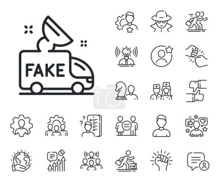 Illustration for Propaganda truck sign. Specialist, doctor and job competition outline icons. Fake news line icon. Wrong truth symbol. Fake news line sign. Avatar placeholder, spy headshot icon. Strike leader. Vector - Royalty Free Image