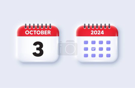 Illustration for Calendar date 3d icon. 3rd day of the month icon. Event schedule date. Meeting appointment time. 3rd day of October month. Calendar event reminder date. Vector - Royalty Free Image