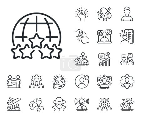 Illustration for Outsourcing rating sign. Specialist, doctor and job competition outline icons. Global business line icon. Stock-market rank symbol. Rating stars line sign. Vector - Royalty Free Image