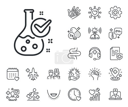 Illustration for Laboratory flask sign. Online doctor, patient and medicine outline icons. Chemistry lab line icon. Analysis symbol. Chemistry lab line sign. Veins, nerves and cosmetic procedure icon. Vector - Royalty Free Image