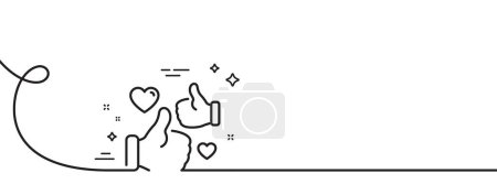 Illustration for Like line icon. Continuous one line with curl. Thumbs up with heart sign. Positive feedback, social media symbol. Like single outline ribbon. Loop curve pattern. Vector - Royalty Free Image