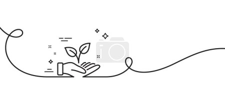 Illustration for Helping hand line icon. Continuous one line with curl. Charity gesture sign. Startup plant symbol. Helping hand single outline ribbon. Loop curve pattern. Vector - Royalty Free Image