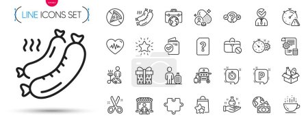 Illustration for Pack of Parking, Coffee cup and Cogwheel timer line icons. Include Loyalty points, Baggage, Jobless pictogram icons. Unknown file, Vacancy, Rank star signs. Timer, Businessman case. Vector - Royalty Free Image