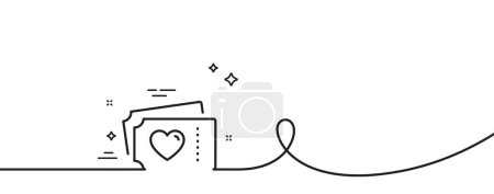Illustration for Love tickets line icon. Continuous one line with curl. Valentines day sign. Couple relationships symbol. Love tickets single outline ribbon. Loop curve pattern. Vector - Royalty Free Image