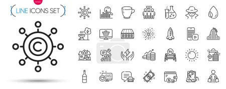 Illustration for Pack of Search, Fireworks explosion and Leaf dew line icons. Include Kpi, Wine, Payment pictogram icons. Growth chart, Copywriting network, Employees group signs. Web shop. Search outline sign. Vector - Royalty Free Image