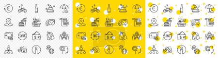 Illustration for Outline Pet tags, Exchange currency and Fraud line icons pack for web with Payment card, Heart, Pyramid chart line icon. Wallet, Money, Beer pictogram icon. Info, Loyalty gift, Pin. Vector - Royalty Free Image