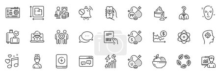 Illustration for Icons pack as Parcel invoice, Motherboard and Hiring employees line icons for app include Power bank, Presentation, Health skin outline thin icon web set. Fraud, Recruitment, Niacin pictogram. Vector - Royalty Free Image
