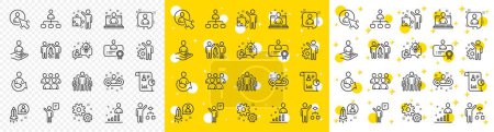 Illustration for Set of Business audit, Startup strategy and Employee icons. Management line icons. Business strategy, Startup and Teamwork. Organization management, report and group algorithm. Employee job. Vector - Royalty Free Image