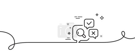 Illustration for Inspect line icon. Continuous one line with curl. Quality research sign. Review speech bubbles. Inspect single outline ribbon. Loop curve pattern. Vector - Royalty Free Image