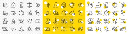 Illustration for Outline Salary, Work home and Refrigerator app line icons pack for web with Rotation gesture, Good mood, Card line icon. Pin marker, Loyalty program, Lock pictogram icon. Food delivery. Vector - Royalty Free Image