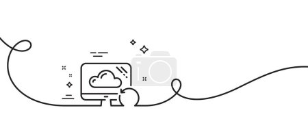 Illustration for Recovery cloud line icon. Continuous one line with curl. Backup data sign. Restore information symbol. Recovery cloud single outline ribbon. Loop curve pattern. Vector - Royalty Free Image