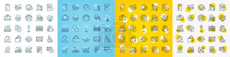 Illustration for Vector icons set of Honeymoon travel, Wallet and Compliance line icons pack for web with Phishing, Parking garage, Stress protection outline icon. Smartphone clean, Ranking stars. Vector - Royalty Free Image