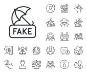 Protection from propaganda sign. Specialist, doctor and job competition outline icons. Fake news line icon. Umbrella protect symbol. Fake news line sign. Avatar placeholder, spy headshot icon. Vector Poster #651454140