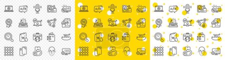 Illustration for Outline Web call, Ab testing and Video conference line icons pack for web with Petrol canister, Time management, Online access line icon. Smartphone, Card, Food app pictogram icon. Vector - Royalty Free Image