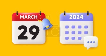 Illustration for Calendar date 3d icon. 29th day of the month icon. Event schedule date. Meeting appointment time. 29th day of March month. Calendar event reminder date. Vector - Royalty Free Image