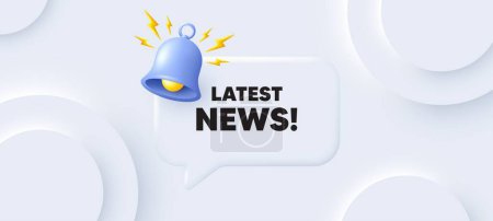 Illustration for Latest news tag. Neumorphic background with chat speech bubble. Media newspaper sign. Daily information symbol. Latest news speech message. Banner with bell. Vector - Royalty Free Image