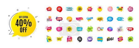 Illustration for Discount offer sale banners pack. Promo price deal stickers. Special offer 3d speech bubble. Promotion flash coupons. Mega discount deal banners. Sale chat speech bubble. Ad promo message. Vector - Royalty Free Image