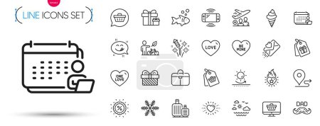 Illustration for Pack of Heart flame, Travel sea and Ice cream line icons. Include Accounting, Father day, Eco bike pictogram icons. Coupons, Gift, Yummy smile signs. Snowflake, Sale tag, Shopping cart. Vector - Royalty Free Image