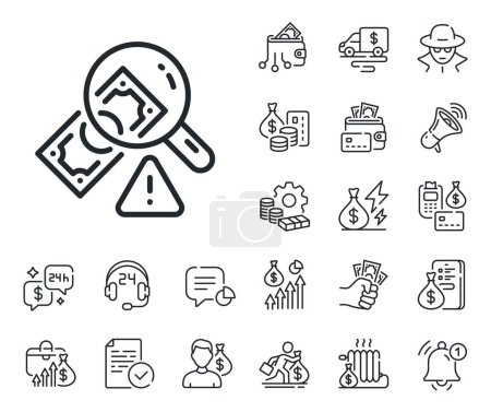 Illustration for Money crime sign. Cash money, loan and mortgage outline icons. Fraud line icon. Accounting offense symbol. Fraud line sign. Credit card, crypto wallet icon. Inflation, job salary. Vector - Royalty Free Image